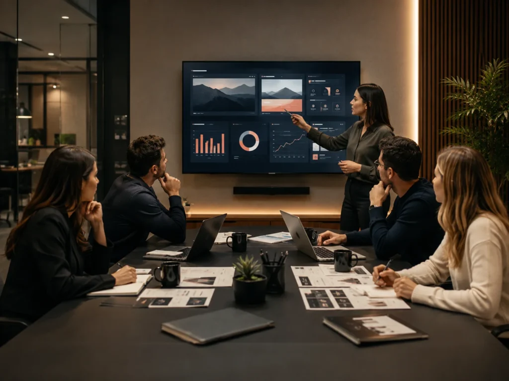 Equipo de EdPrise trabajando en estrategia, diseño y tecnología para marcas digitales